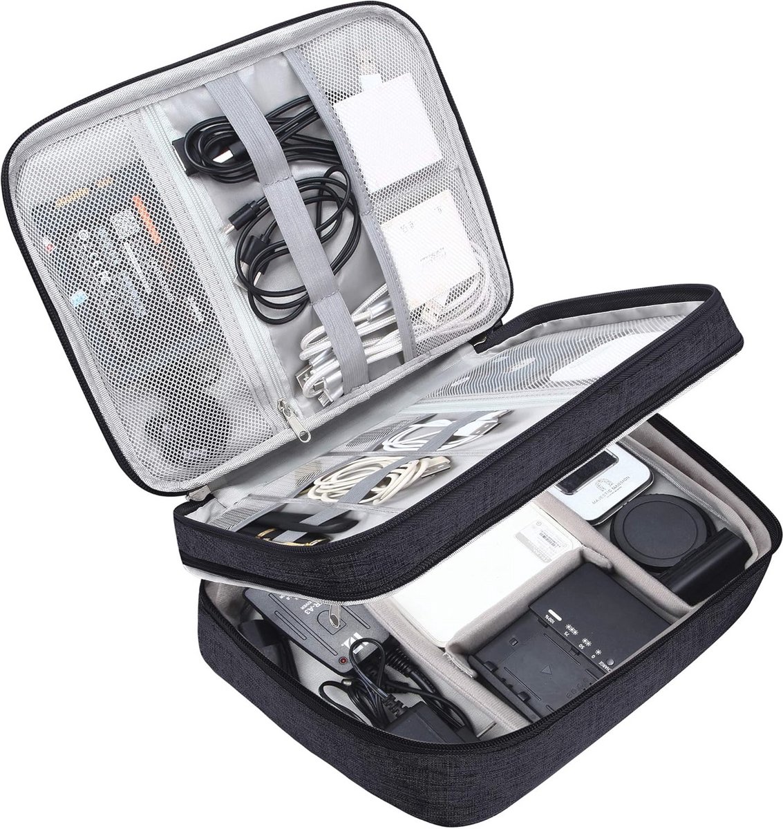 Waterdichte Dubbellaags Elektronica Organizer - Draagbare Tas voor Kabels en Accessoires