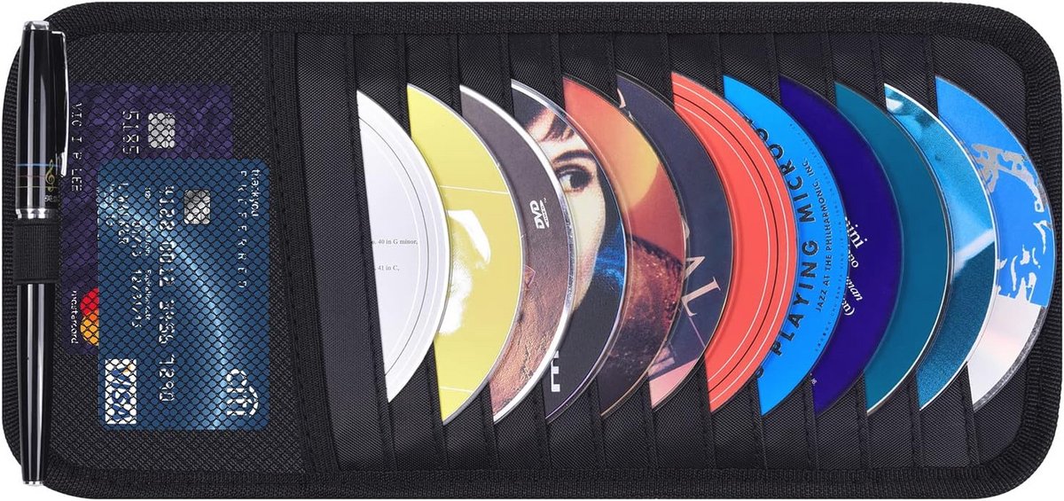Auto CD Houder voor Zonneklep - Organizer met 12 Opberghoezen en Accessoirevak