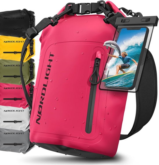 Earth Pak Dry Bag 20L - Waterdichte Rugzak Met Schouderriem - Incl. IPX8 Telefoonhoes - Rood - Voor Kajak, Wandelen, Vissen & Kamperen