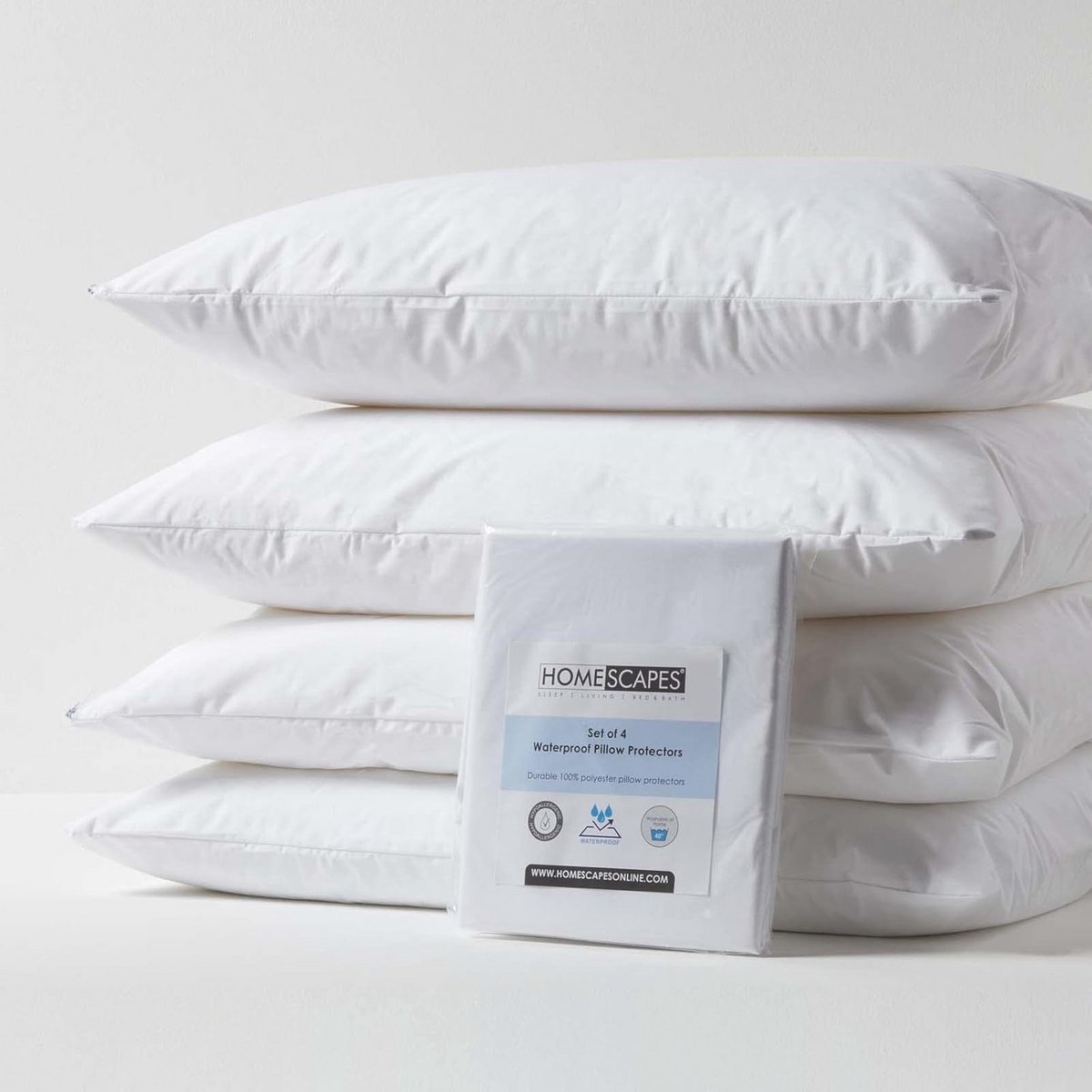 Set van 4 Hypoallergene Waterdichte Kussenbeschermers - Anti-Huismijt en Wasbaar - 48 x 74 cm
