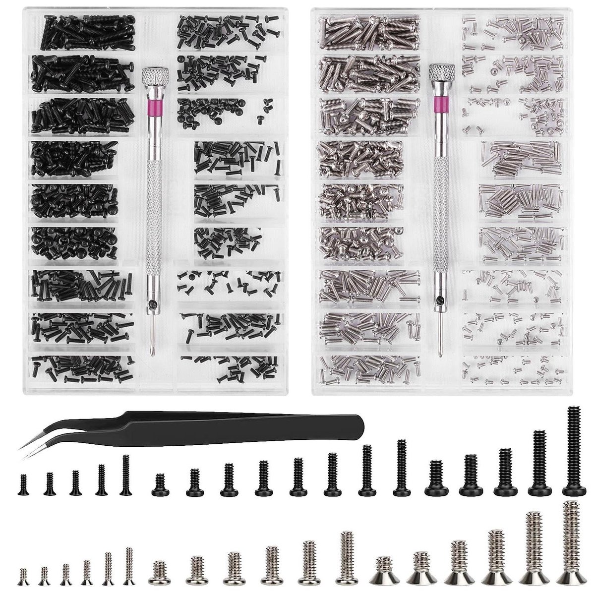 Allecta - 1000-delige assortimentskit kleine microschroeven voor bril, horloge, computer