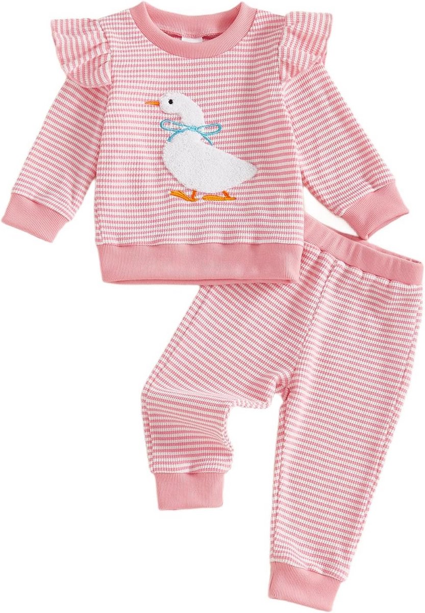 Schattige Gestreepte Tweedeels Set voor Meisjes - Sweatshirt en Gebreide Broek