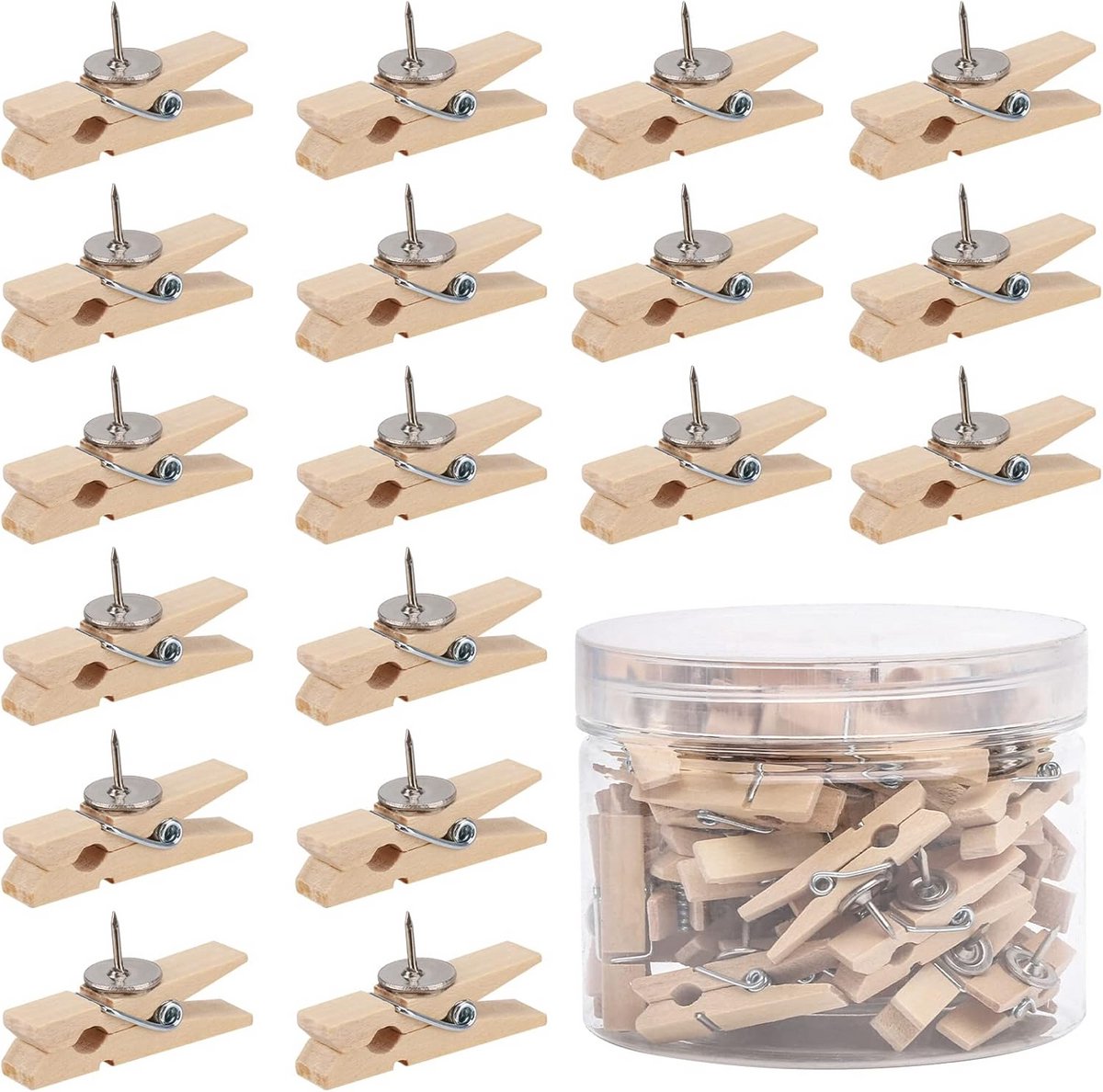 50x Houten Pushpins met Clips voor Kantoor, School en Decoratie