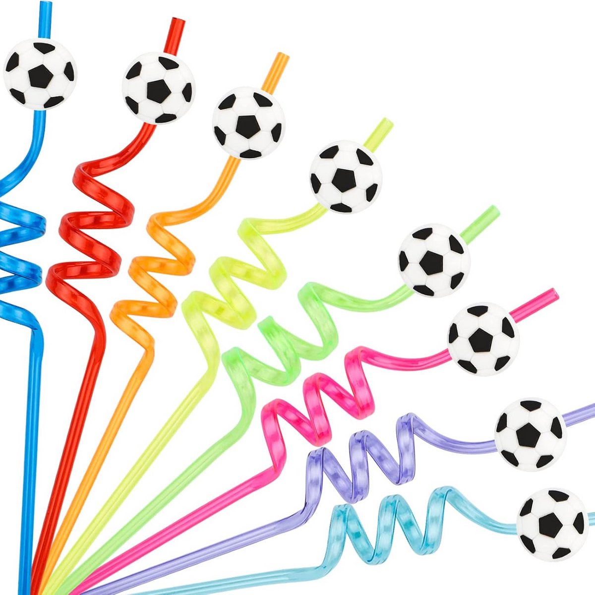 16 Herbruikbare Rietjes met Voetbalthema voor Kinderfeestjes en Sportfeesten