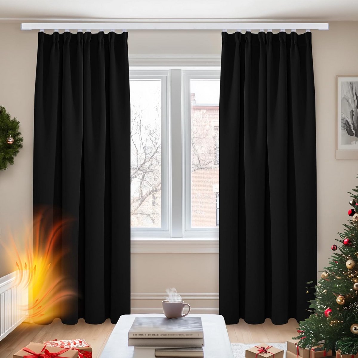 Verduisterende Gordijnen met Lusbevestiging Zwart 140x260 cm, 2 Stuks voor Woonkamer