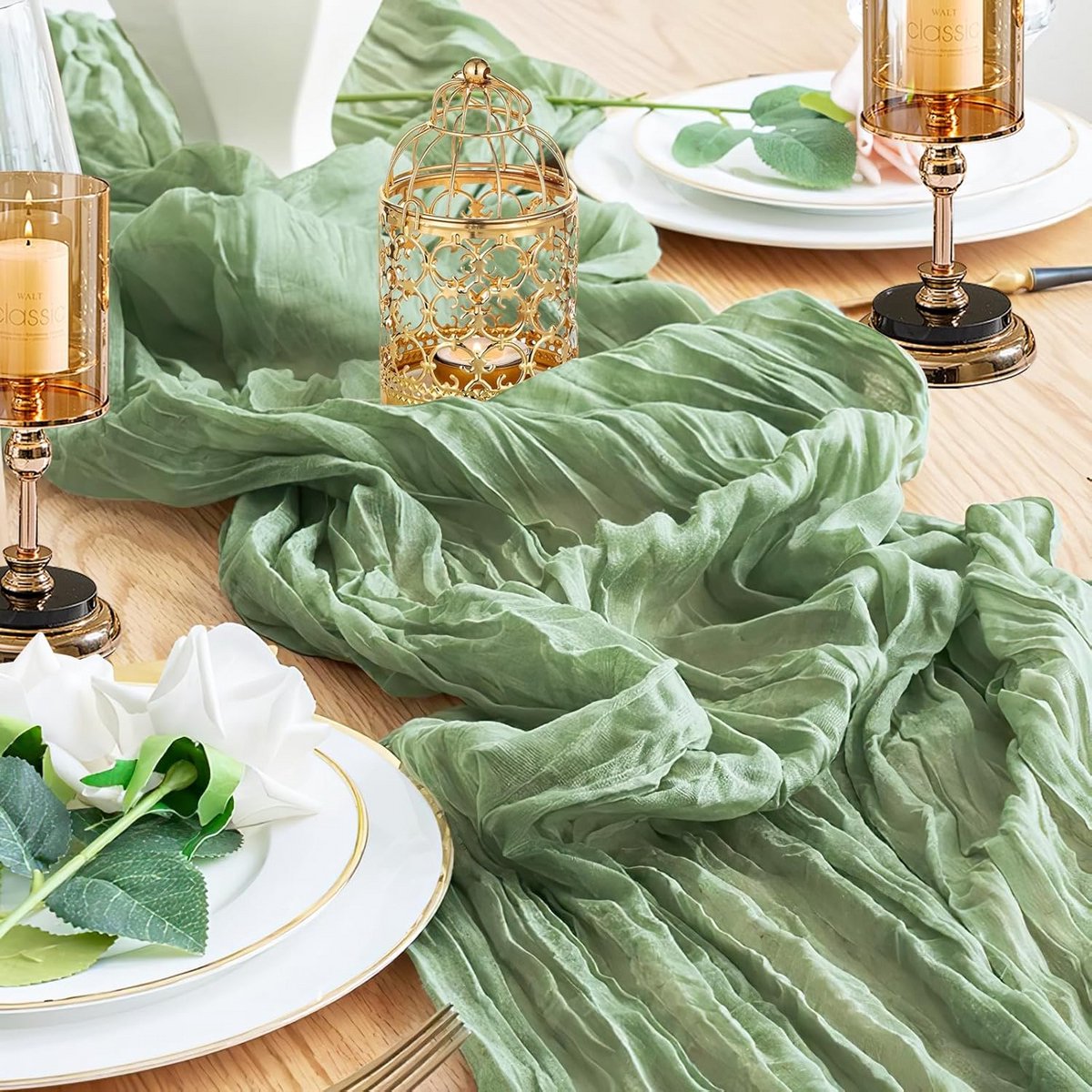 Rustieke Kaasdoek Tafelloper Groen 90x300 cm Boho Decoratie voor Feest en Bruiloft