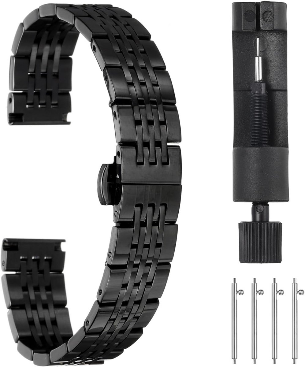 Metalen Horlogeband RVS met Vouwsluiting - Universele Quick Release Armband voor Heren Dames