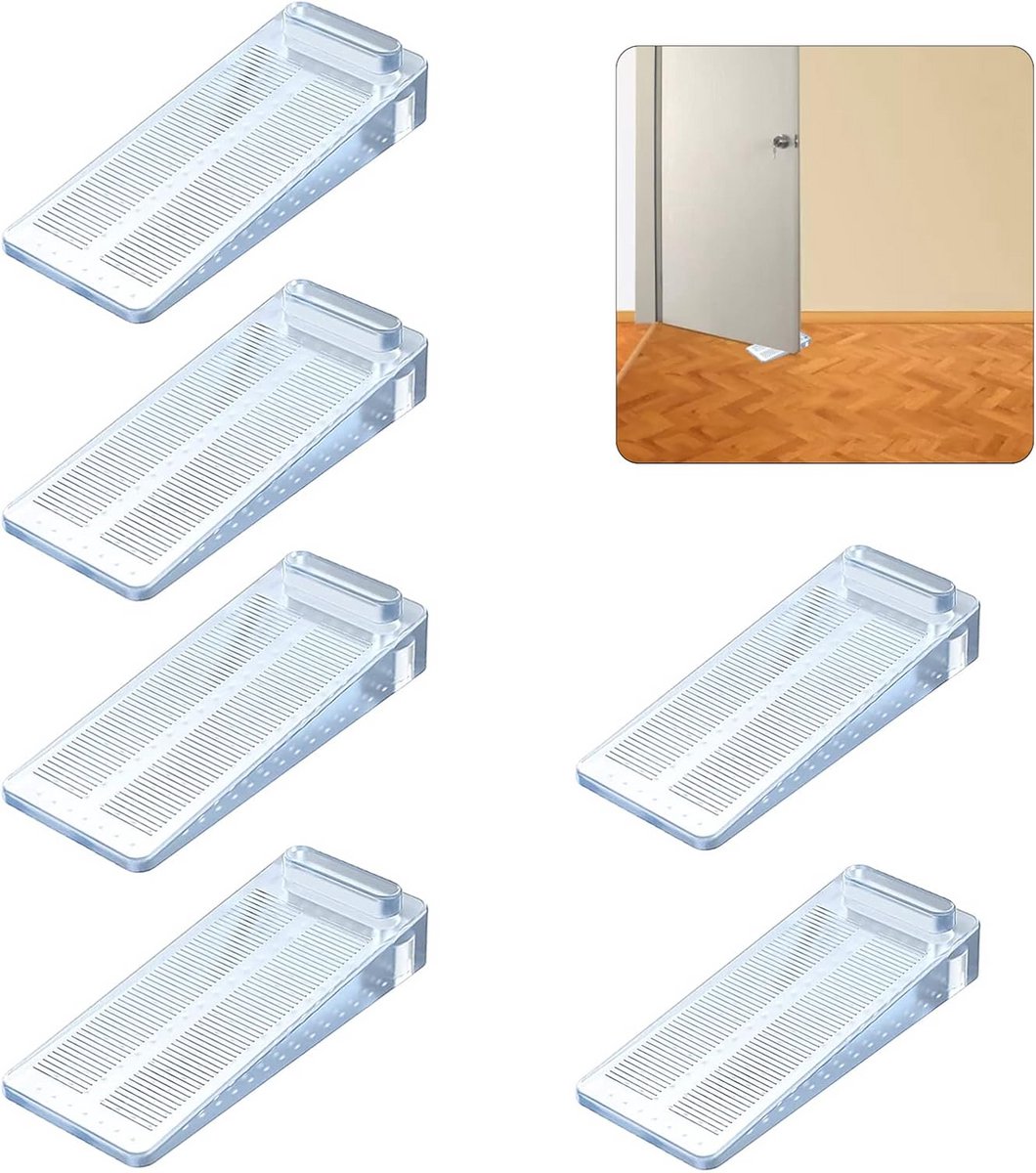 Set van 6 verstelbare antislip deur- en raamstoppers van rubber