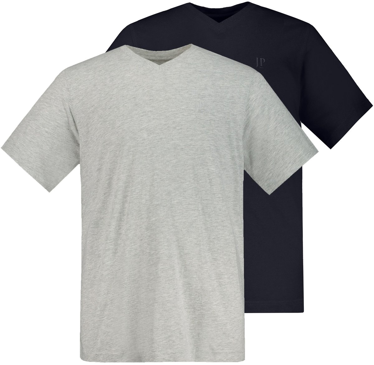 JP 1880 - Heren - T-shirts basic set van 2 V-hals korte mouwen - Lichtgrijs melange - Maat 8XL