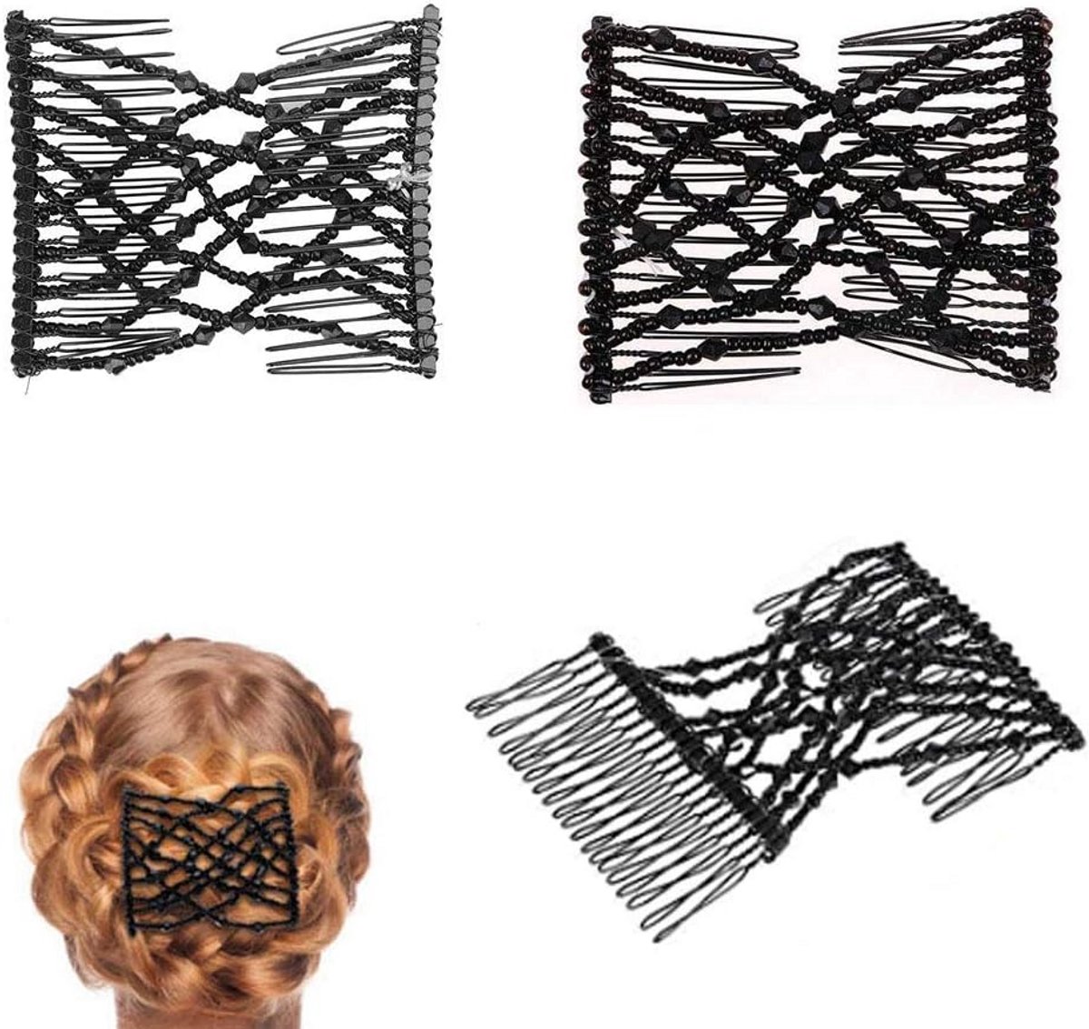 2x Magische Stretch Haarspelden Zwart - Dubbele Haarkam voor Alle Haartypes