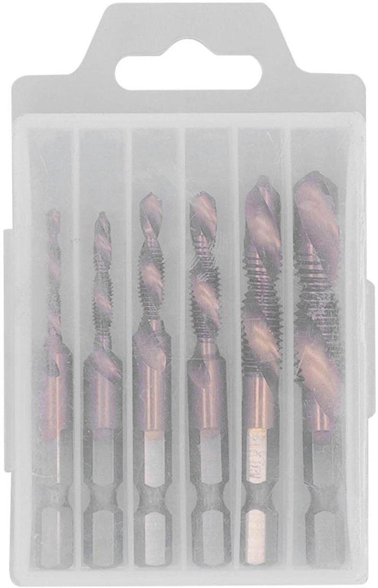 Allecta - Boor Tap Set 6 stuks Ti Plated M3 M4 M5 M6 M8 M10 Hex Shank - Schroefdraad Boren Tool