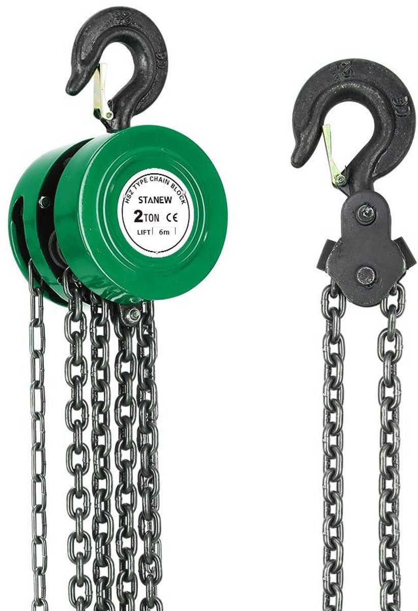 Handmatige Kettingkat 2 Ton 6 Meter - G80 Manganstaal Ketting - Dubbele Belading - 360° Roterende Haak - Veiligheidsveer - Voor Garage en Bouw