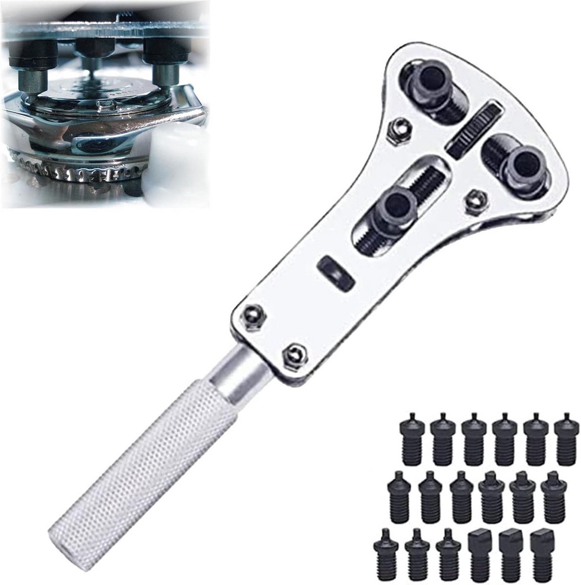 Professionele Horlogeopener Set met 18 Tips voor Reparatie en Openen Achterkant