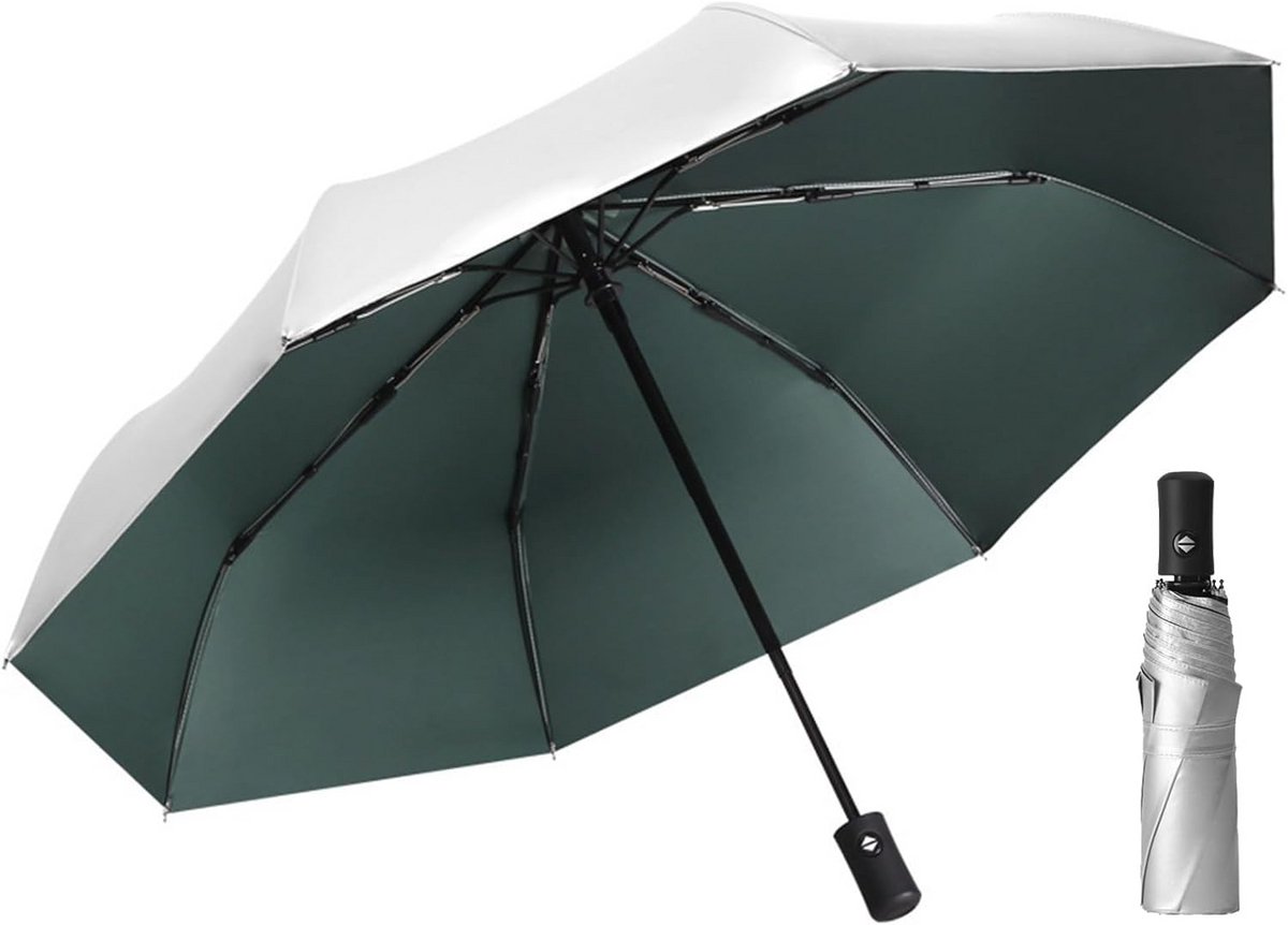 Compacte automatische paraplu - Zilveren UV-bescherming voor regen en zon
