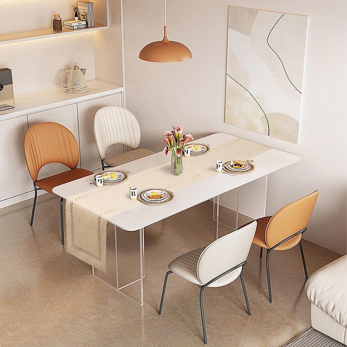 Moderne Tafelloper Beige 183 x 33 cm Linnenlook Waterafstotend