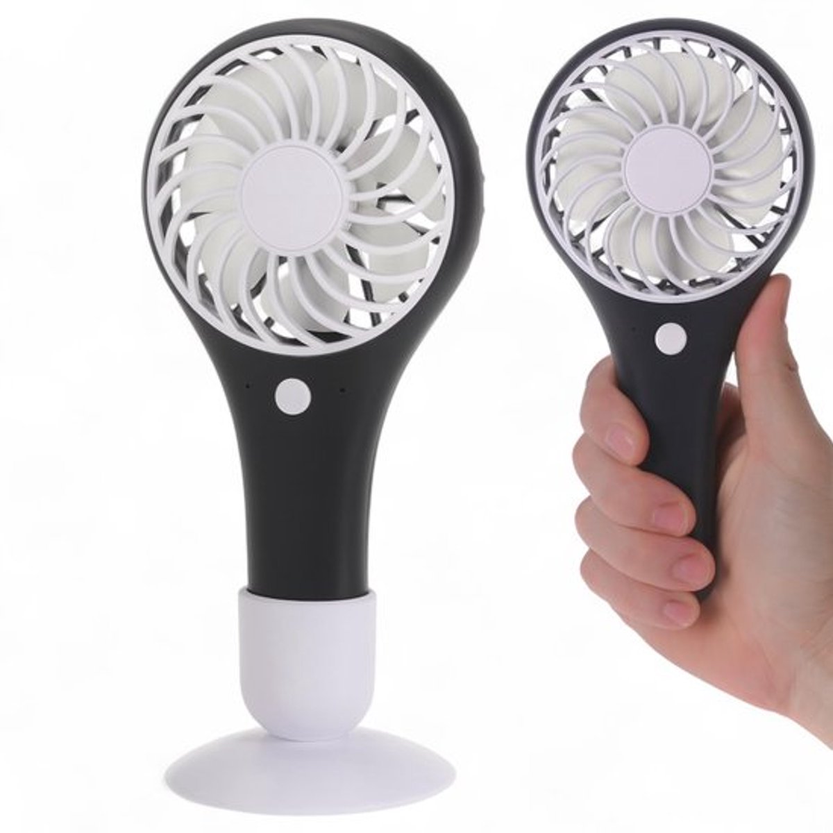 Handheld Fan Mini Fan Model ABS - Compact 10 x 7 x 19.5 cm - Batterij- of USB-aangedreven - Zwart