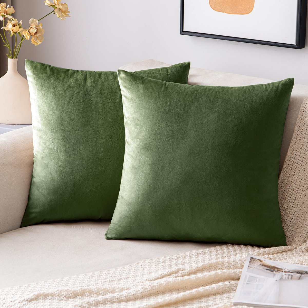 Unyqoos Set van 2 zachte fluwelen kussenslopen in matchagroen voor een luxe uitstraling matcha Groen