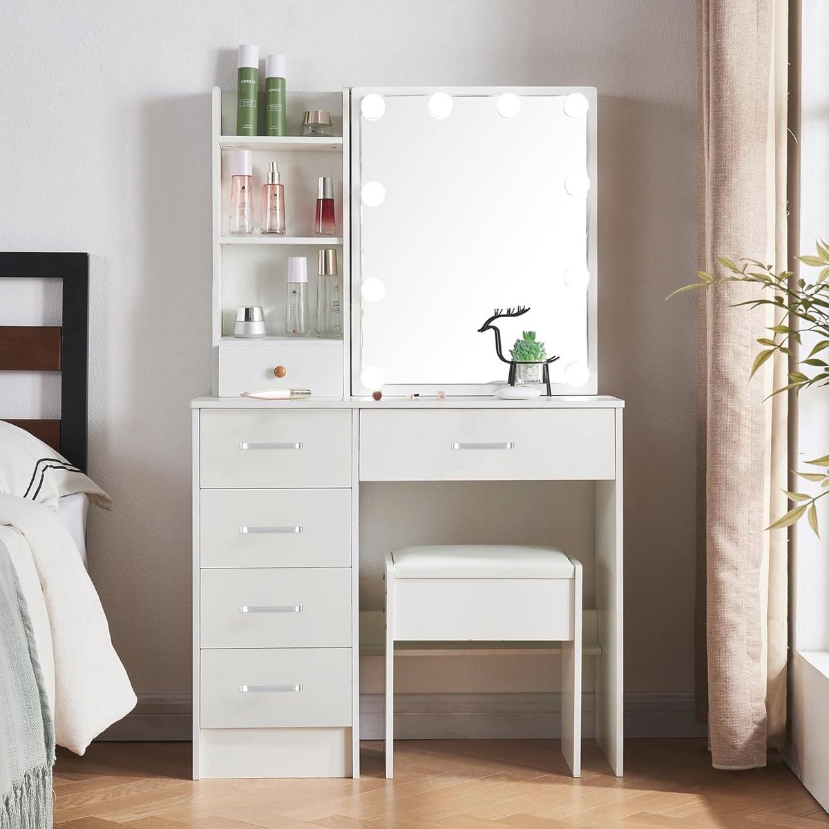 Make-uptafel met verlichting en spiegel voor slaapkamer of kinderkamer