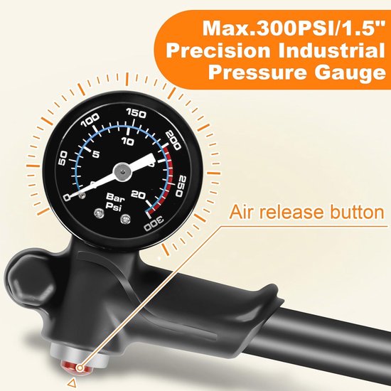 Verende Vork Demperpomp met Manometer voor Fiets en MTB - Hoge Druk Pomp tot 300 PSI — afbeelding 4
