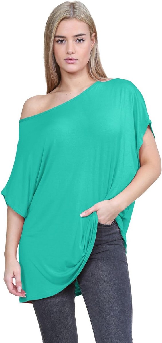 Dames Off-Shoulder Vleermuis T-shirt - Oversized Bardot Top
