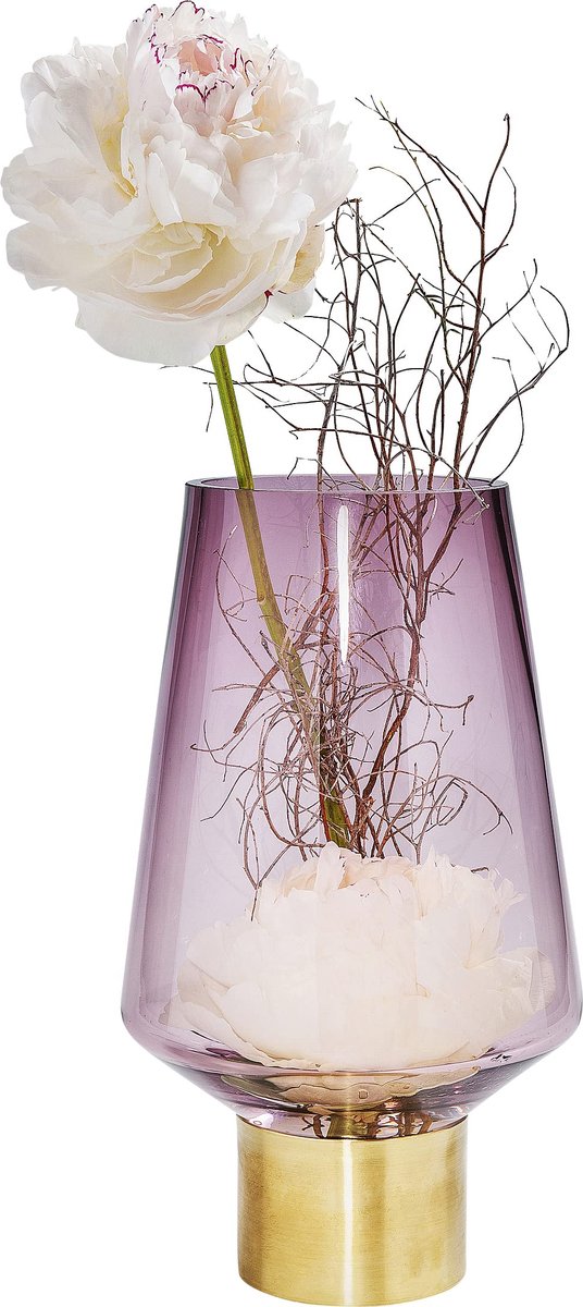 Unyqoos Stijlvolle paarse glazen vaas met stalen accenten en unieke uitstraling, Paars, 26cm