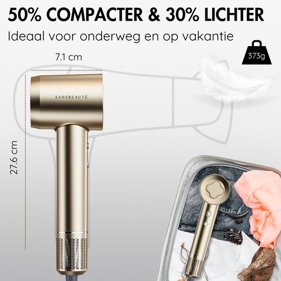 Sansbeauté® Föhn met Diffuser - Krullen - 110.000RPM - Ionische Haardroger met Borstel - 3 Standen - 3 Opzetstukken - Reisföhn - Sèche Cheveux - Krul Feun Set - Haarföhn met Defuser - Hair Blow Dryer - Kappersfohn - 2000W