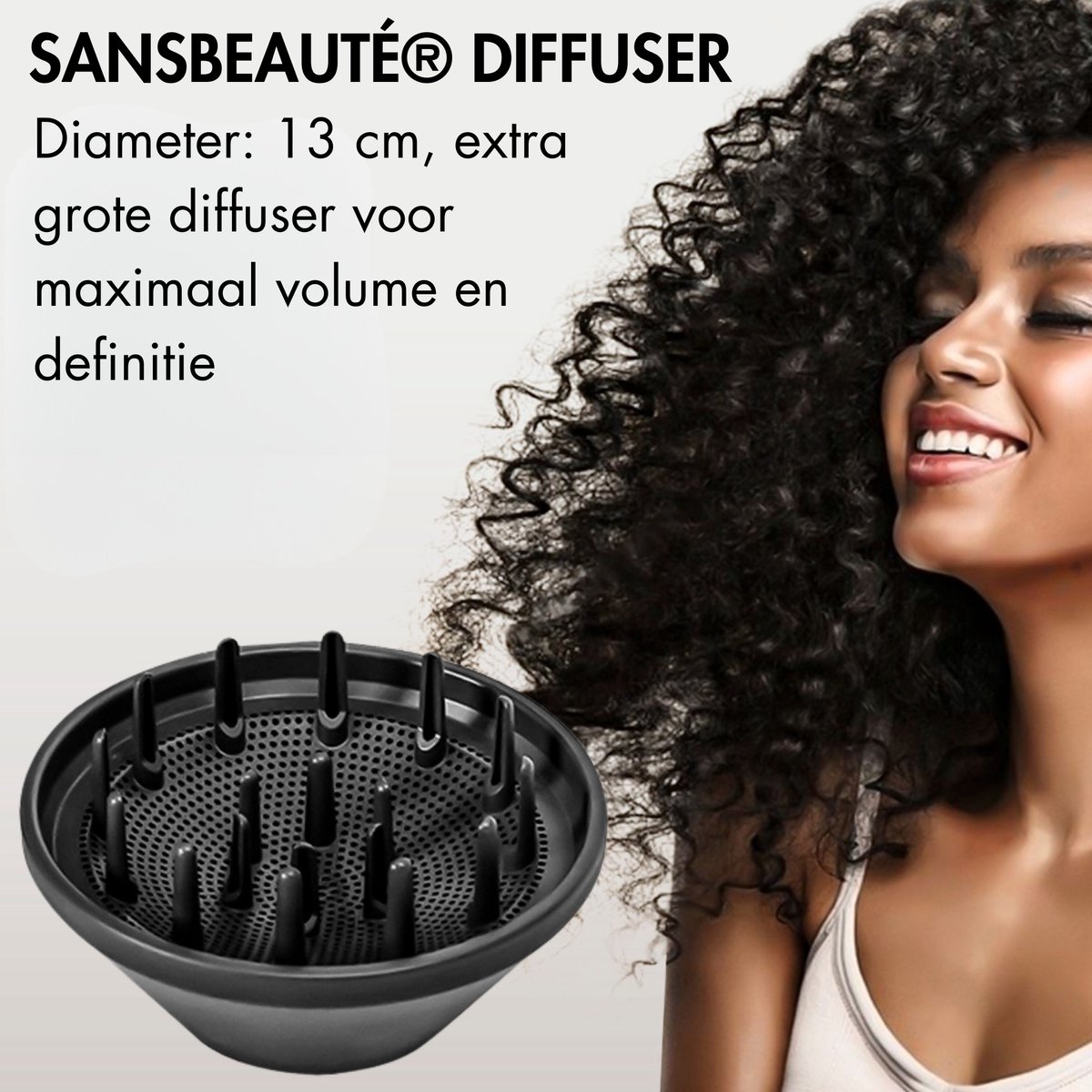 Sansbeauté® Föhn met Diffuser - Krullen - 110.000RPM - Ionische Haardroger met Borstel - 3 Standen - 3 Opzetstukken - Reisföhn - Sèche Cheveux - Krul Feun Set - Haarföhn met Defuser - Hair Blow Dryer - Kappersfohn - 2000W thumbnail 8