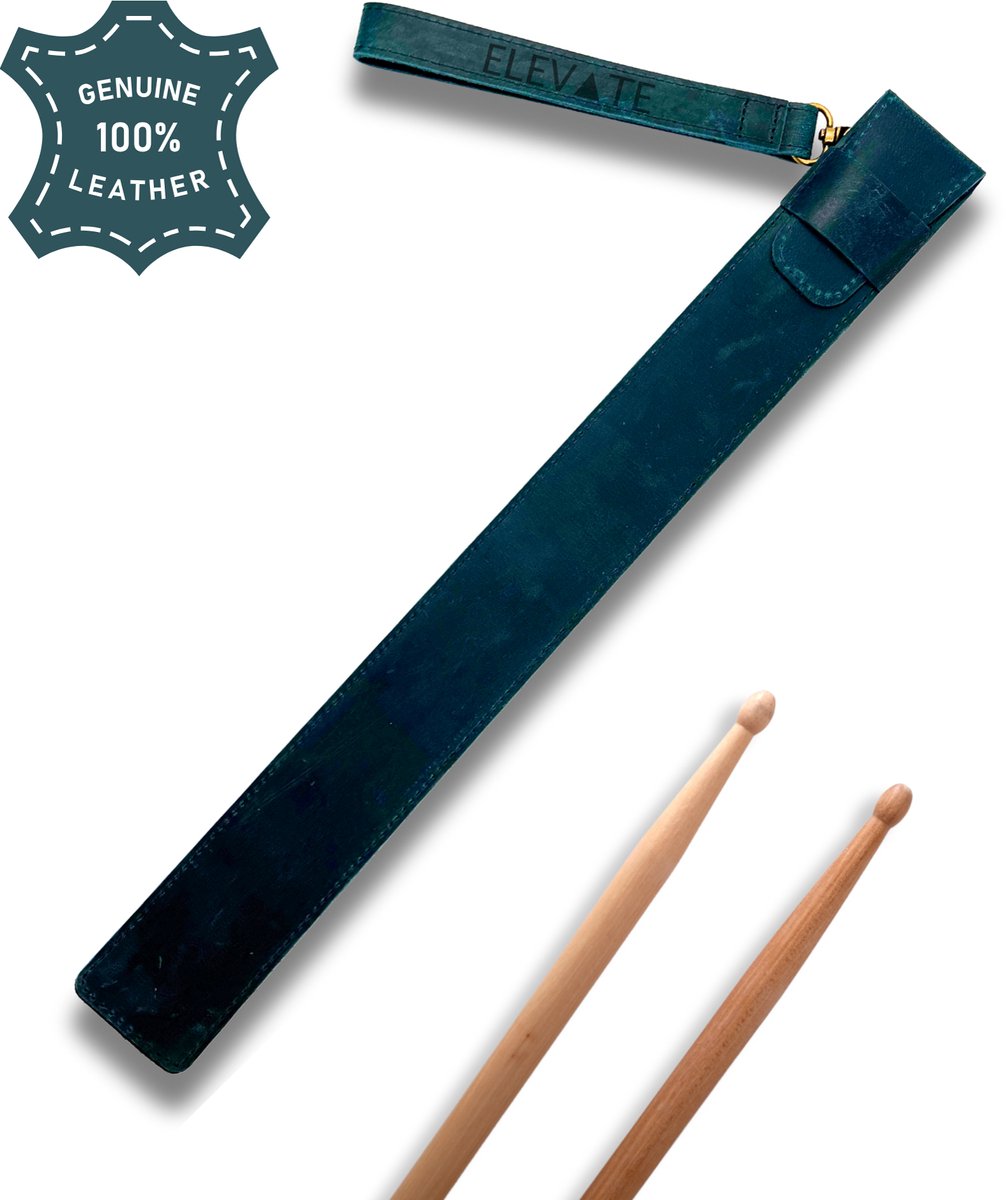 ELEVATE® Leren Drumstokhouder – 100% Full-Grain Leer – Vintage Drum Stick Bag – Handmade Crazy Horse Leather – Drumstok Etui – Blauw (Marine)