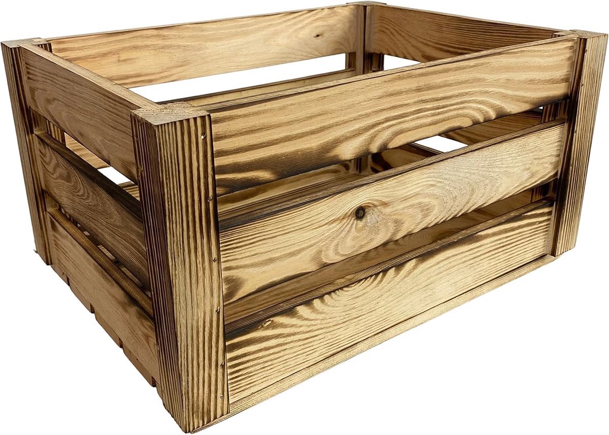 Stunq® houten kist, vintage, zonder deksel, 40 x 30 x 20 cm, solide grenen houten kist als decoratieve of wijnkist, ook als geschenkmand leeg - ideaal voor houten kist, rek en als