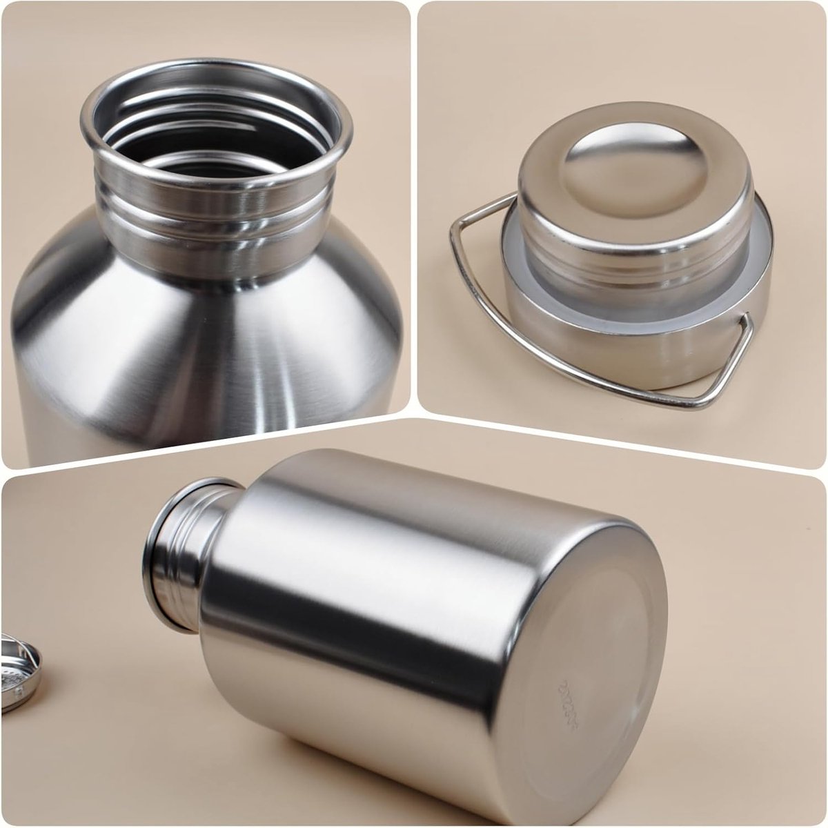 Thermosfles -Thermosbeker - Waterfles - Grote Roestvrijstalen Waterfles - 2L Enkelwandige Handvat Fles - Lekvrij Valbestendig - Verdikte Metalen Herenfles - Perfect voor Sport - Kamperen - Wandelen - Kerstcadeau - Kerstversiering thumbnail 3