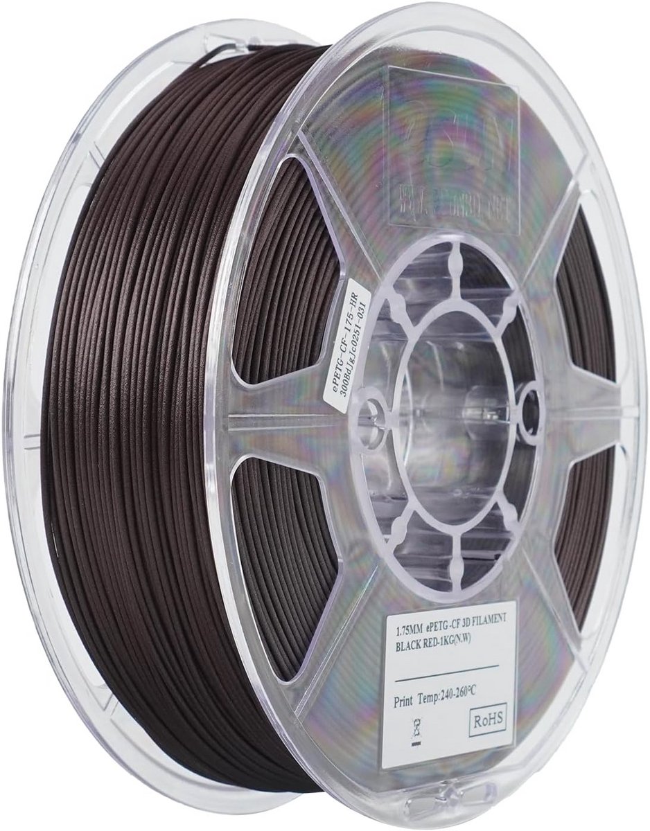 PETG-CF Carbon Fiber Filament 1.75mm - Sterk 1KG Zwart Rood voor FDM 3D Printers