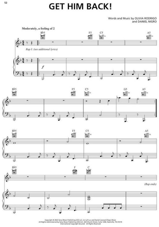 Page de partition intitulée 'GET HIM BACK!'. Moderato, a feeling of 2.