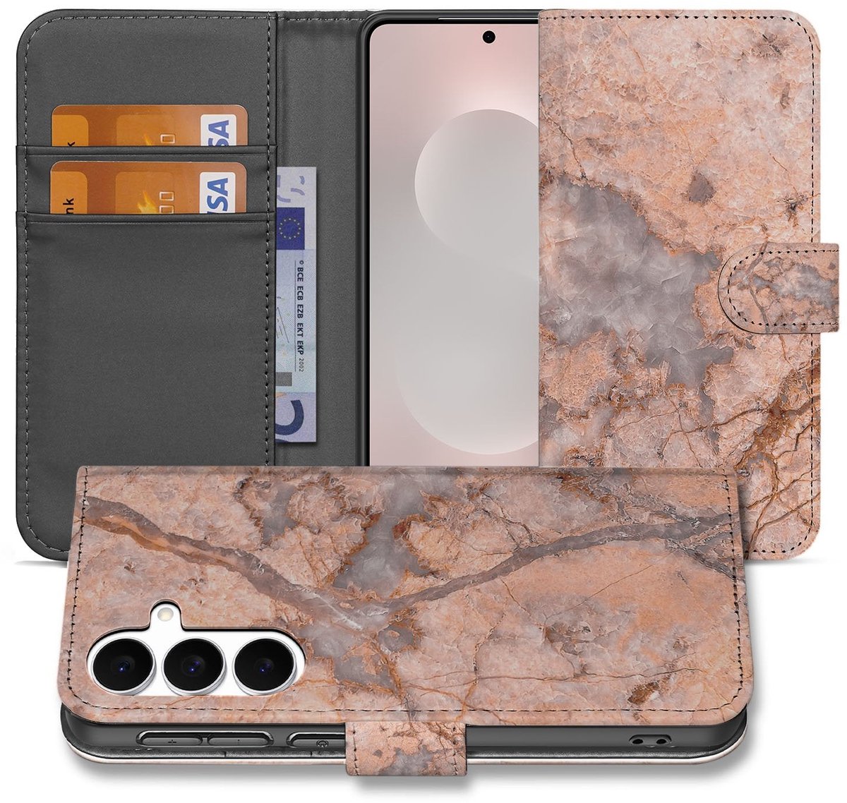 Samsung Galaxy S25 FE Bookcase Hoes Marmer Oranje Met Pasjes
