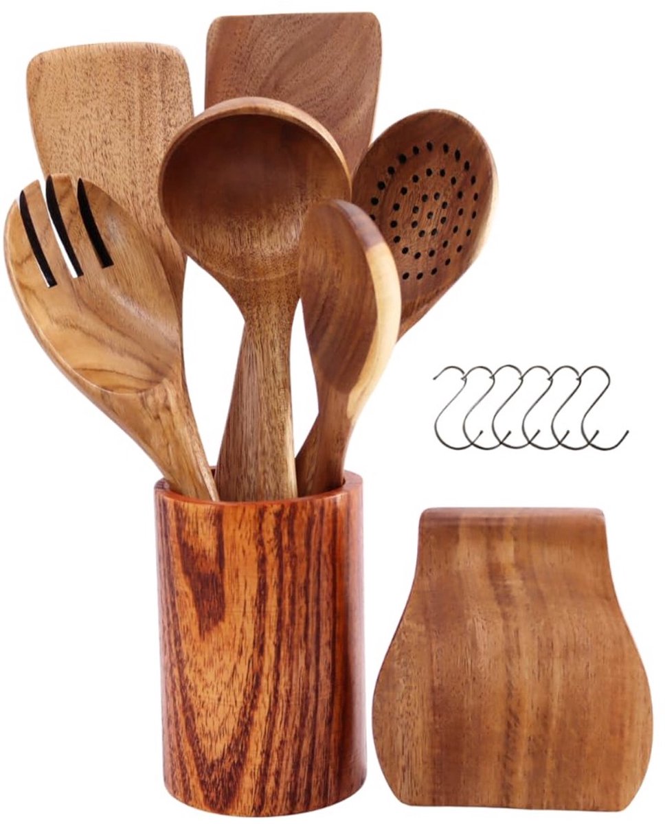 Stunq® Houten Keukenaccessoires Set - 14 stuks - Acaciahout - Ergonomisch ontwerp