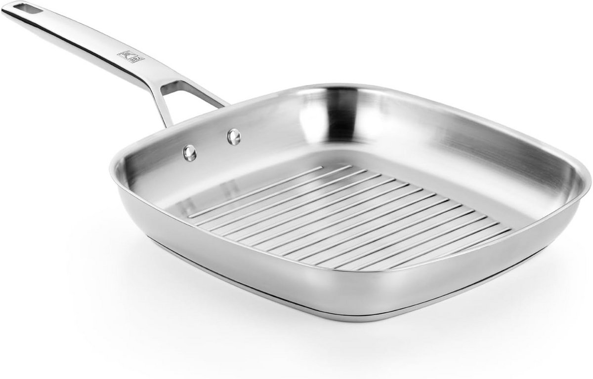 Ronde Grillpan RVS Geribbelde Bodem 24 cm Geschikt voor Alle Fornuizen