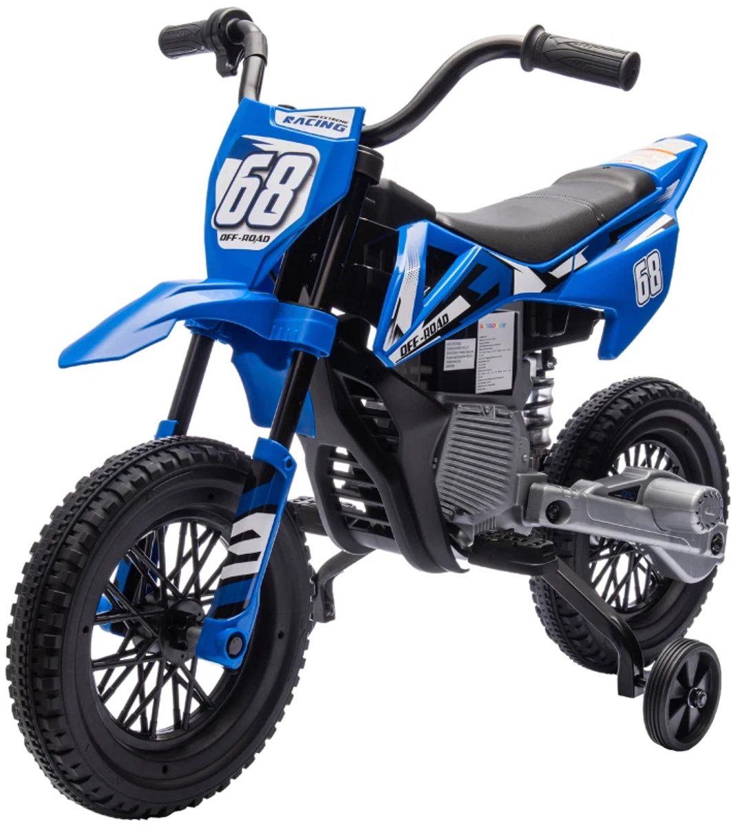 Elektrische Kindermotor - Kindermotorfiets - Kinderauto - 12V Accu - tot 5 km/u - Kinderen 3-6 jaar - met Zijwieltjes & Muziek - Elektrische Accuvoertuigen - Kindervoertuig - Blauw