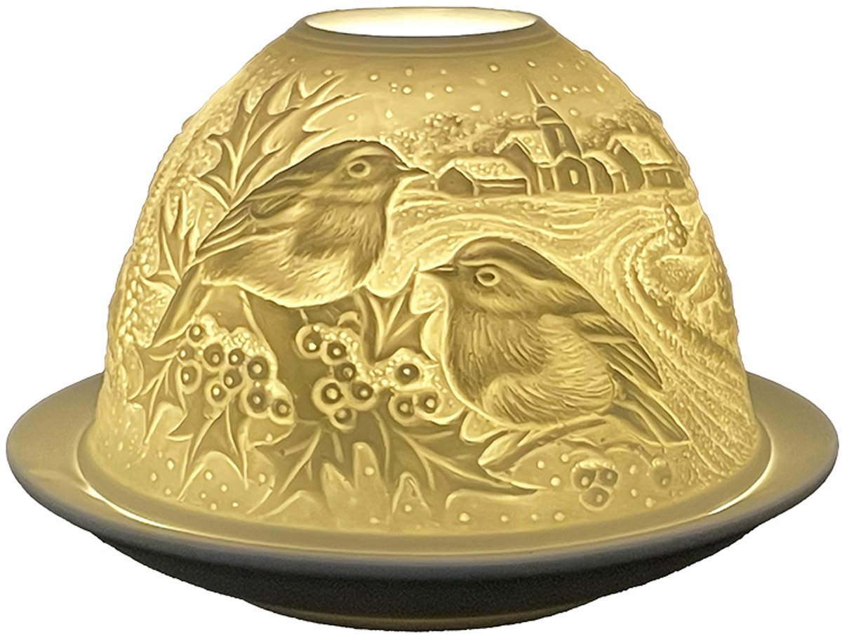 Clayre & Eef Waxinelichthouder Ø 12x8 cm Wit Porselein Hert