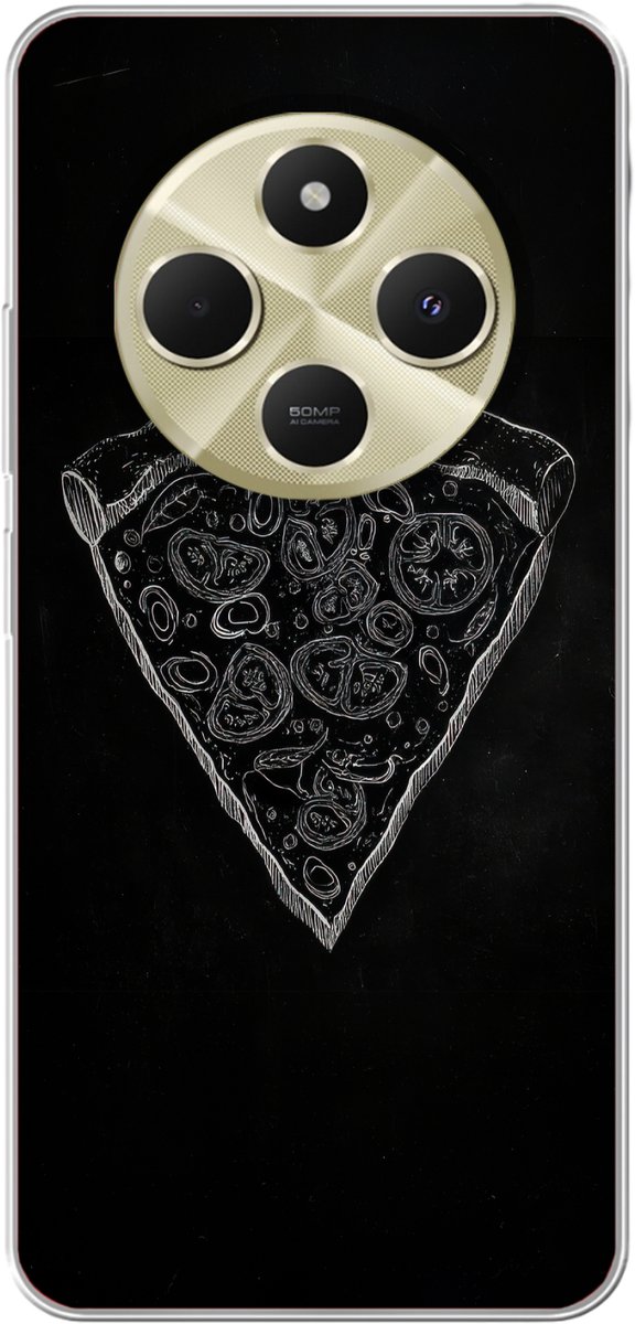 Telefoonhoesje Geschikt voor Xiaomi Geschikt voor Redmi 14C hoesje - Pizzapunt - Toppings - Krijttekening - Siliconen Telefoonhoesje Telefoonhoesje
