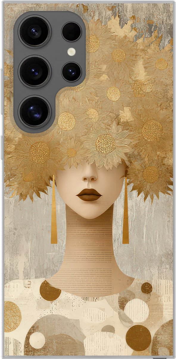 Telefoonhoesje Geschikt voor Samsung Galaxy S24 Ultra hoesje - Goud - Portret - Vrouw - Siliconen Telefoonhoesje Telefoonhoesje