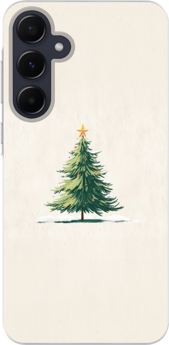 Telefoonhoesje Geschikt voor Samsung Galaxy A55 hoesje - Kerstboom - Illustratie - Ster - Sneeuw - Siliconen Telefoonhoesje Telefoonhoesje