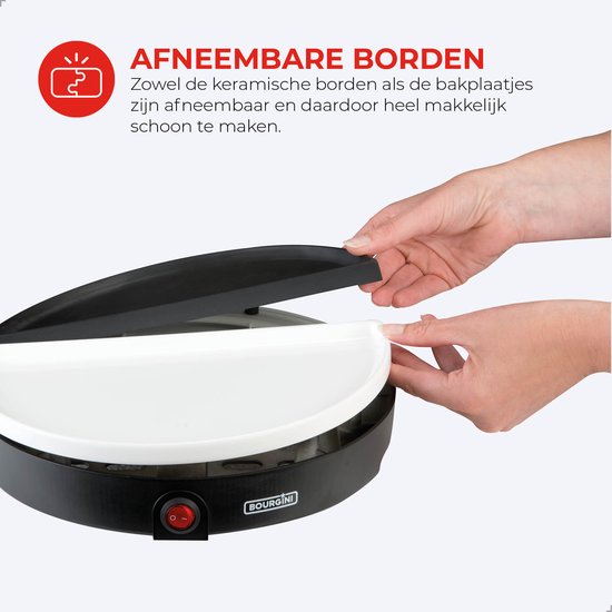 Een close-up van een hand die een afneembord van een Bourgini gourmetstel verwijdert.