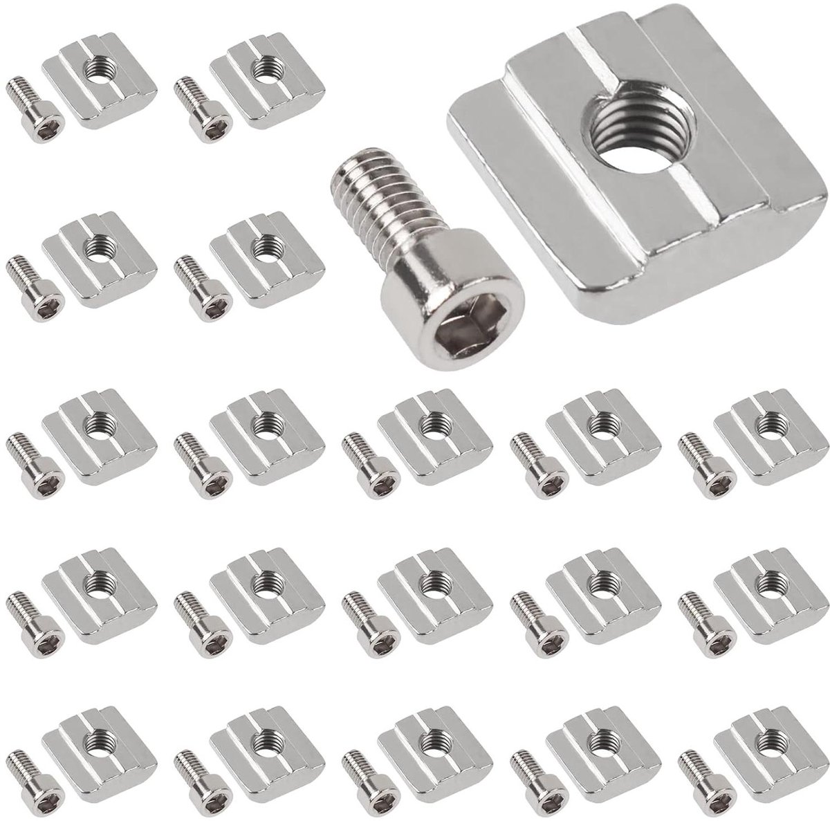CSGoods - Sleufmoeren M8 (20 stuks) voor serie 3030 aluminium profielen - T-moer type B van koolstofstaal met M6 set, inclusief T-groefsteen en binnenzeskantschroef voor steekverbindingen
