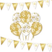 LUQ – Wit-Goud Glam Pakket 21 Jaar – Luxe Slinger & Ballonnen Set – Verjaardag Feest Versiering – Birthday Decor