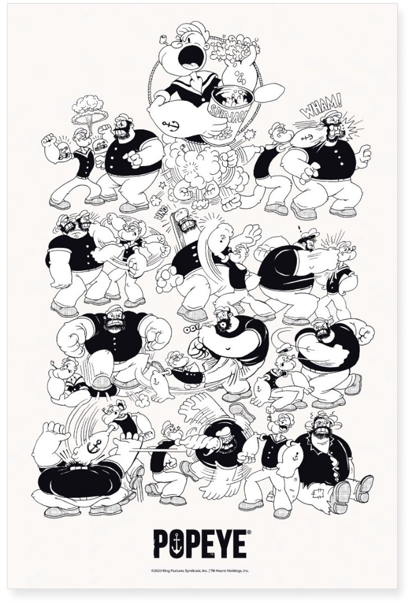 Popeye Gevechtshoudingen Poster 60x90 cm