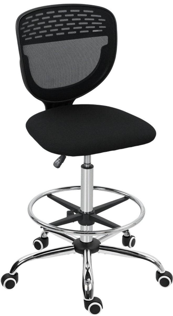 OKWISH Vergaderstoelen - Verstelbare Bureaustoel Met Hoog Bürostuhldesign - Ergonomisch, Met Voetring Voor Thuiswerk - 59×59×126 cm - Polyester - Zwart