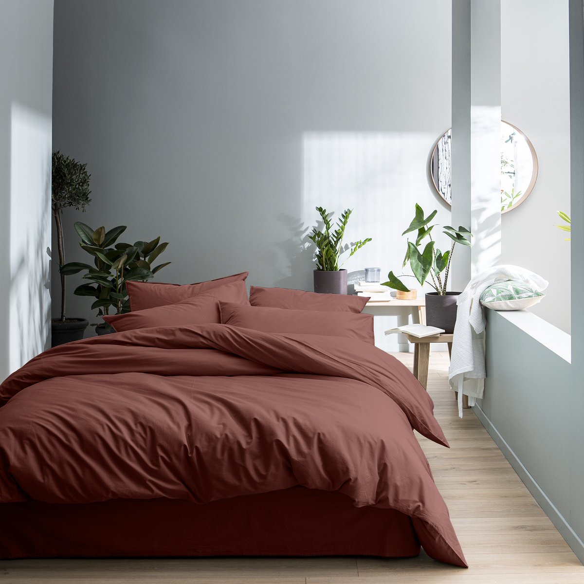 Matt & Rose Dekbedovertrek Wijnrood - 260 x 240 + 2x 65 x 65 cm - Gewassen katoen