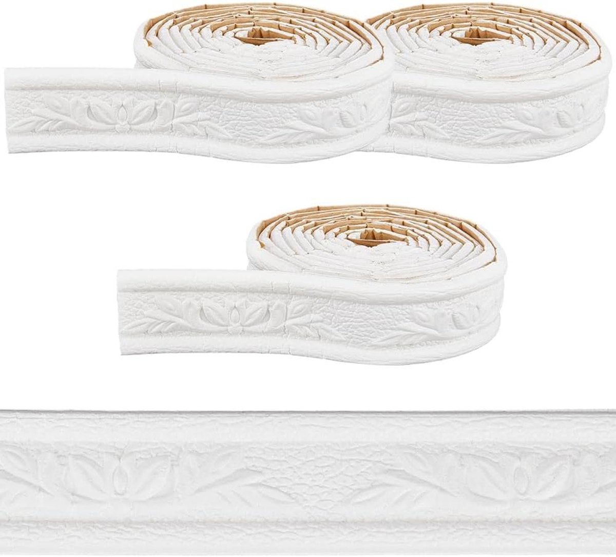 CSGoods - Muurdecoratie 6,9 meter wit bloemendraad zelfklevend PVC-schuim waterdicht behang randen plinten voor woonkamer huis