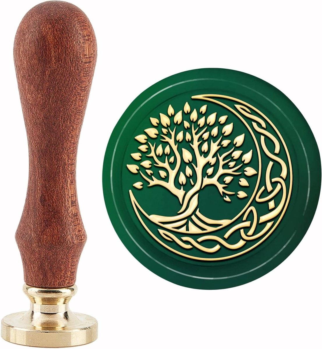 CSGoods - Maan Levensboom Wax Seal Stempel 30mm Houten Handvat - Kerst Uitnodigingen Kaarten