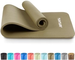 Tunturi NBR Yogamat Anti Slip - Fitnessmat Extra dik & zacht - Sportmat - 180x60x1.5cm - Incl Trainingsapp - Legergroen