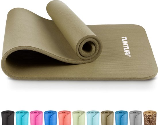 Tunturi NBR Yogamat Anti Slip - Fitnessmat Extra dik & zacht - Sportmat - 180x60x1.5cm - Incl Trainingsapp - Legergroen